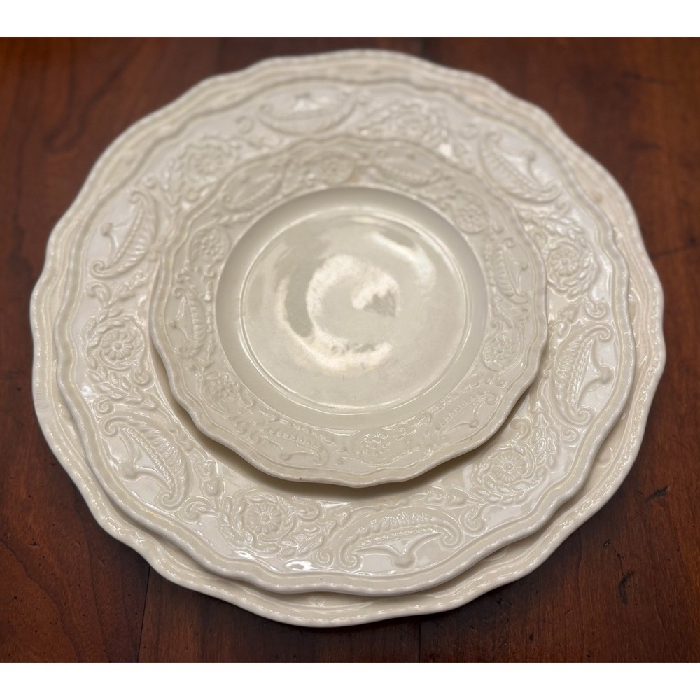 Vintage Steubenville Pottery "Adam Antique" Cream White 3-Piece Plate Setting